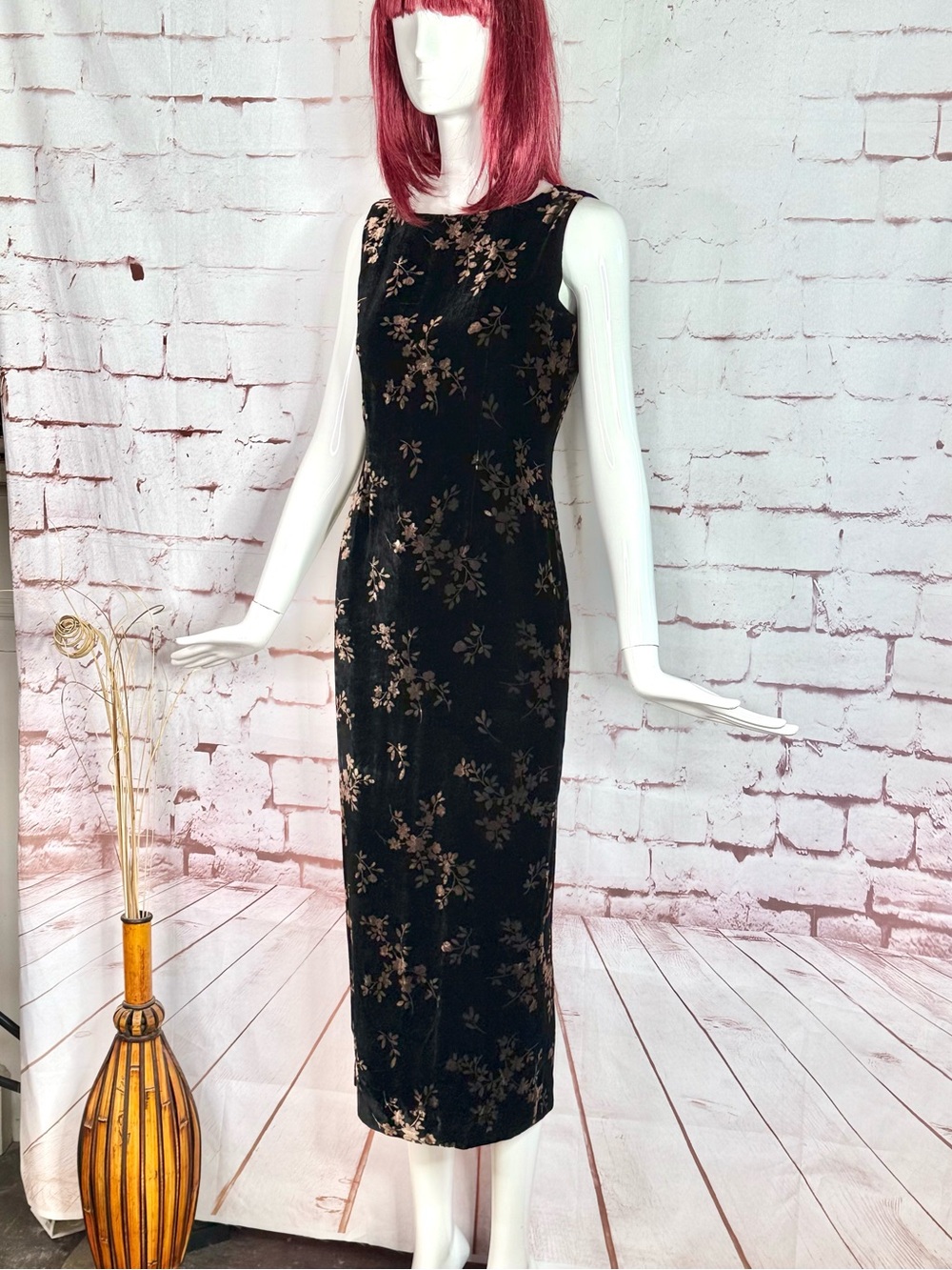 JONES NY EVENING 6P Black & Brown Velvet Design Sleeveless Sheath Midi Dress - Picture 14 of 16